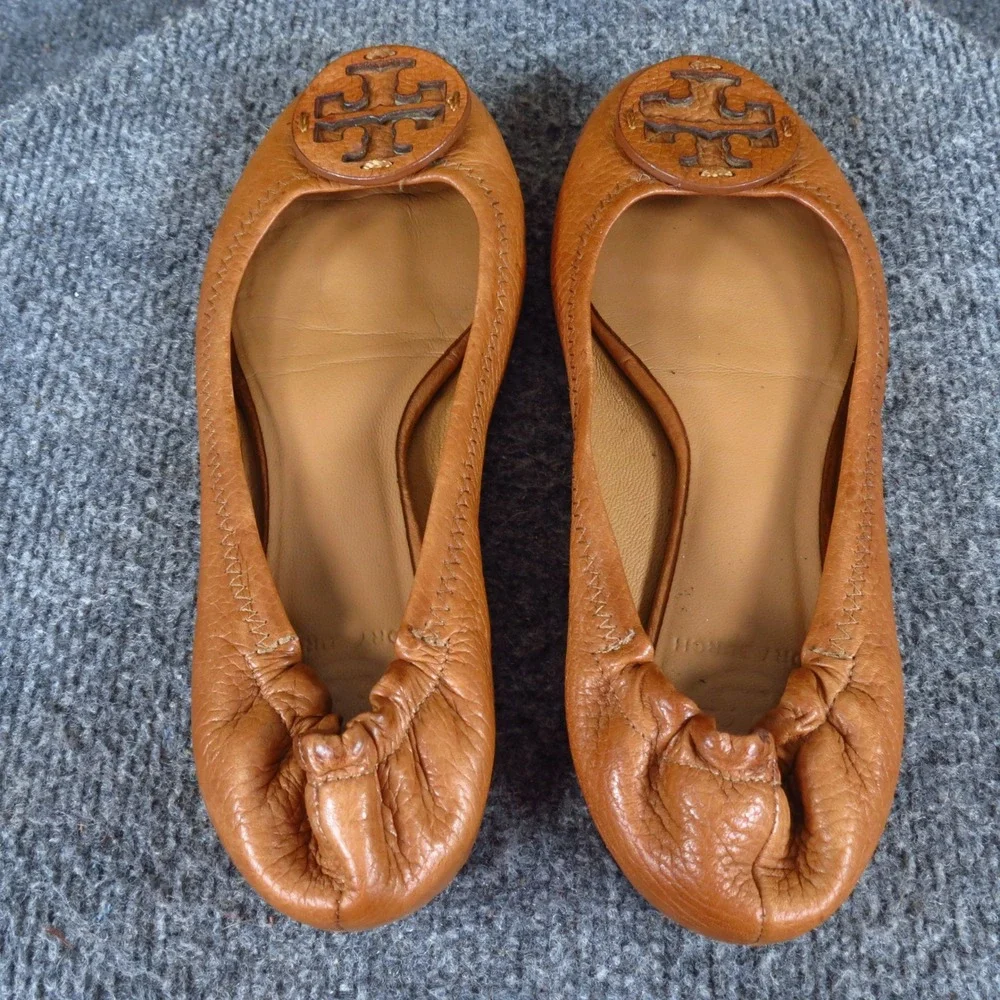 Tory Burch Reva Women Ballet Flat Size 6.5 Professional Work Tan Leather